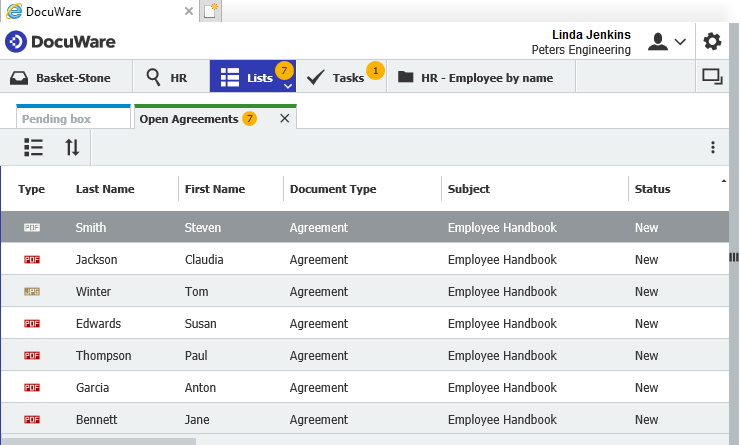 List of all those employees, for which the status has not yet changed to "acknowledged"